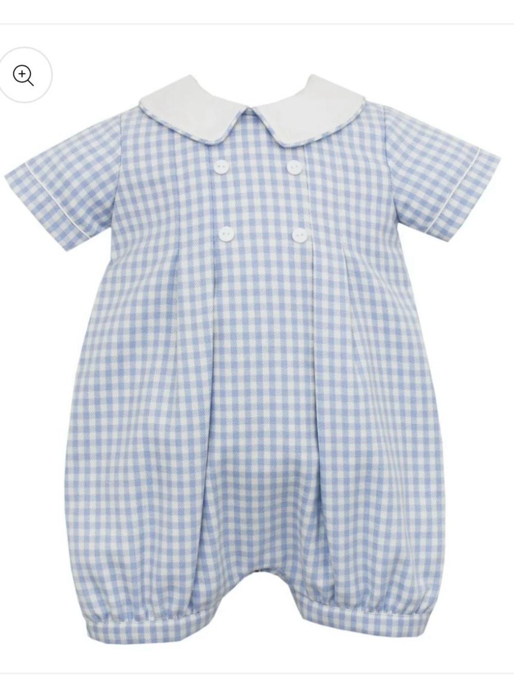 Claire & Charlie Blue Gingham Baby Romper with White Peter Pan Collar